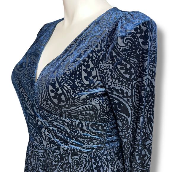 Tommy Hilfiger Womens Velvet Burnout Faux Wrap High Waist Above Knee Blue Sz 12 - Picture 8 of 14